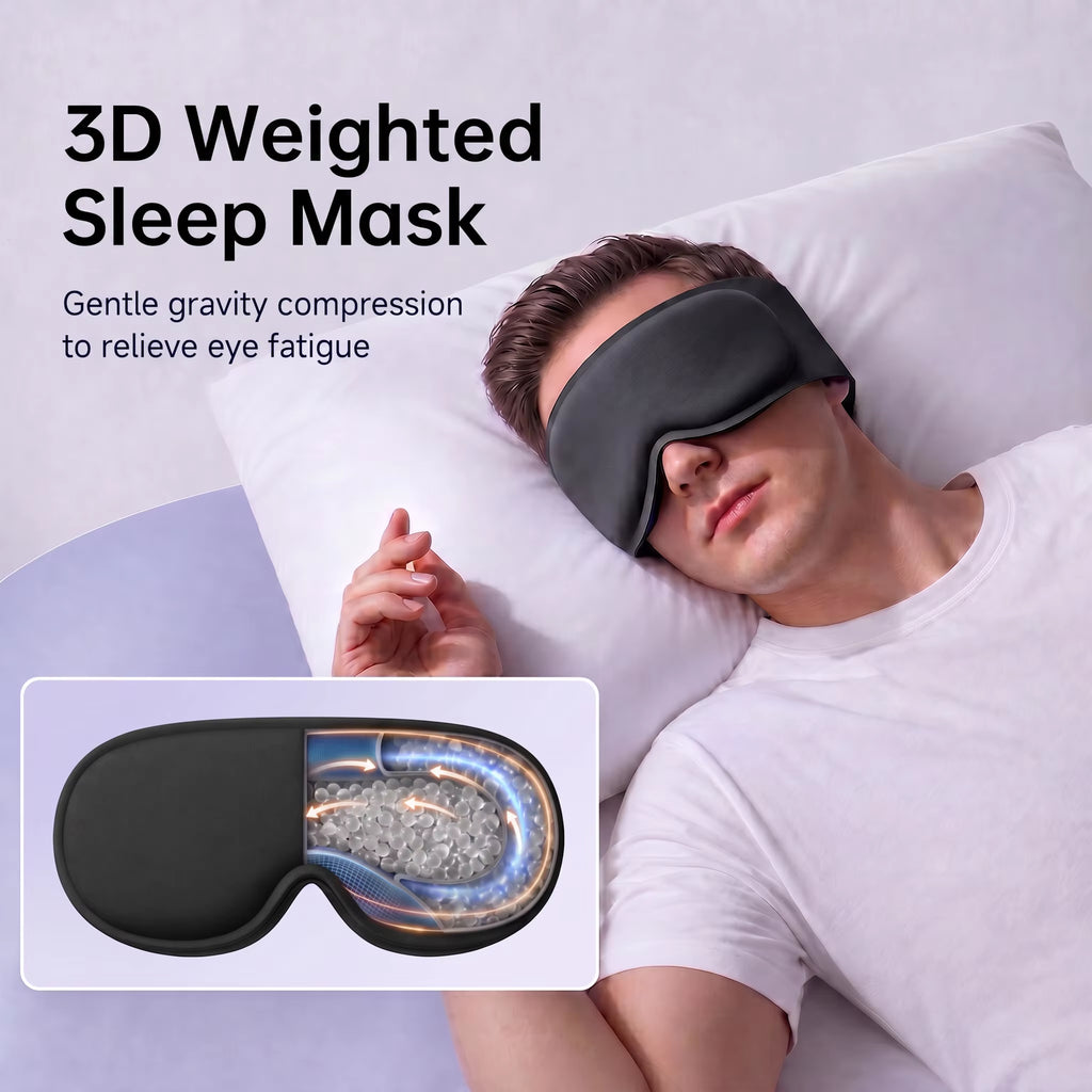 Sleep Eye Mask, 3D Contour Design with Gravity Beads Inside, Weighted Eye Mask 100% Light Blocking, Relieving Eye Fatigue