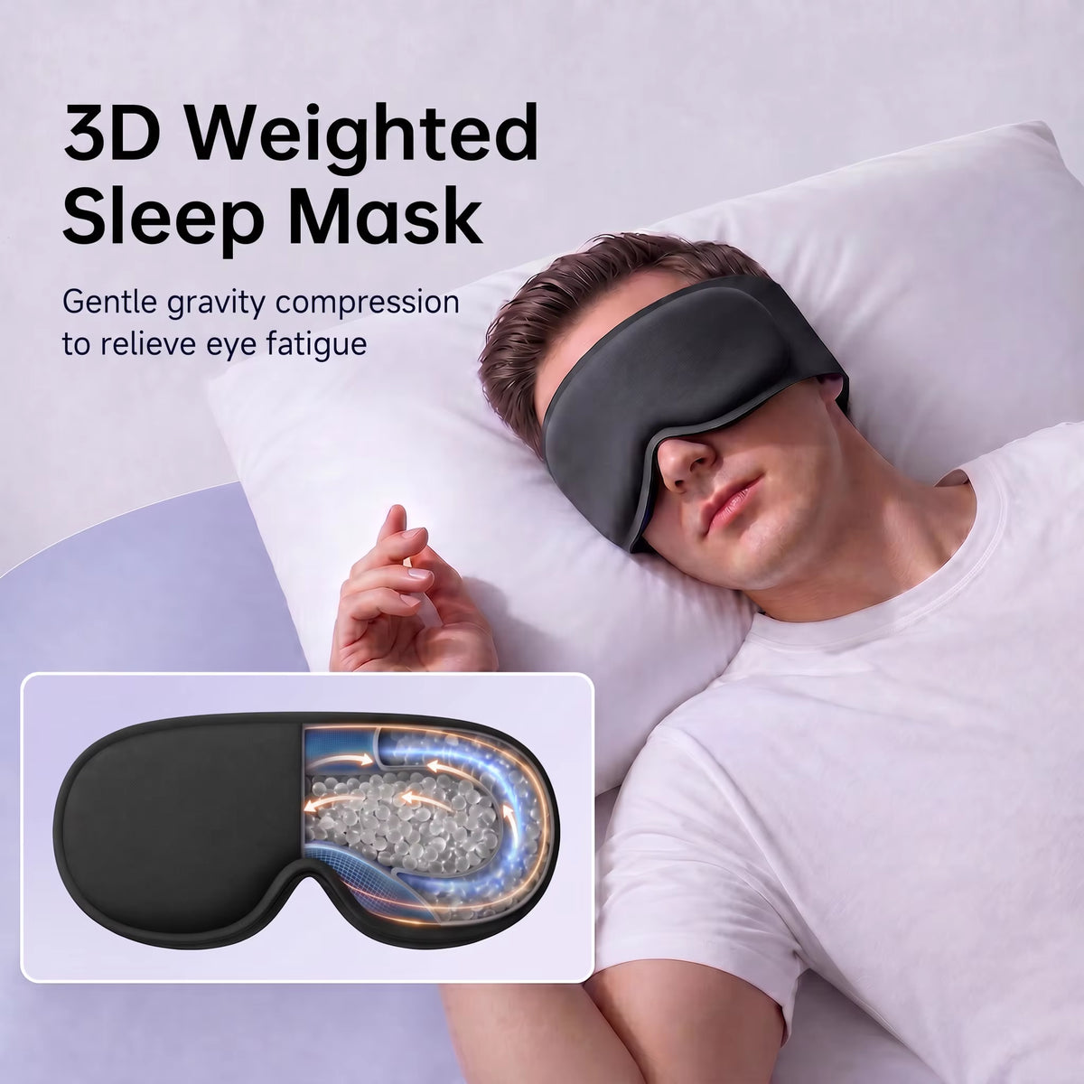 Sleep Eye Mask, 3D Contour Design with Gravity Beads Inside, Weighted Eye Mask 100% Light Blocking, Relieving Eye Fatigue