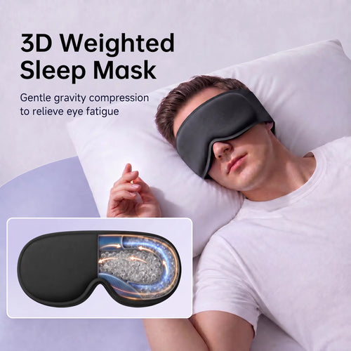 Sleep Eye Mask, 3D Contour Design with Gravity Beads Inside, Weighted Eye Mask 100% Light Blocking, Relieving Eye Fatigue