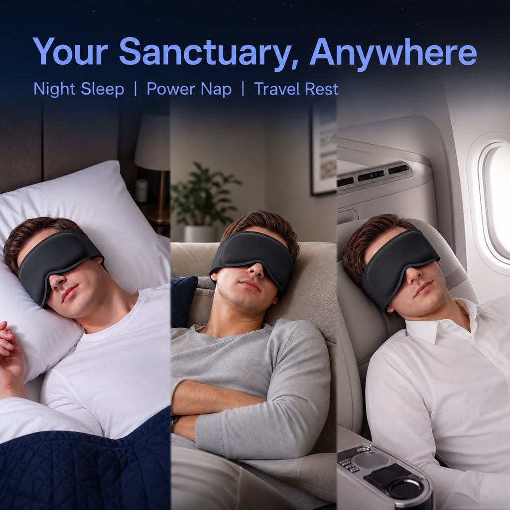 Black Nuvra sleep mask for night sleep, power naps and travel