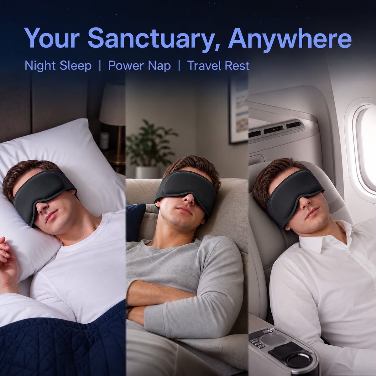 Black Nuvra sleep mask for night sleep, power naps and travel